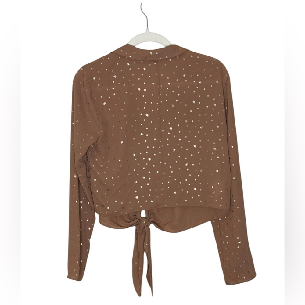 Bcbgeneration Front Tie Tan Button Up Blouse S - image 3